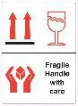 "FRAGILE HANDLE WITH CARE" 108x79mm Labels (With Symbols)  (Roll of 500)